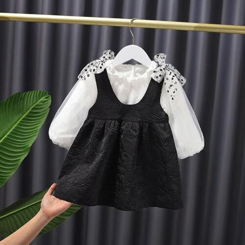 Cute Baby Girls Dress Spring Autumn Kids Clothes Sets Long Sleeve Ruffles Shirt Tops+Suspender Skirt 2Pcs Children Clothing