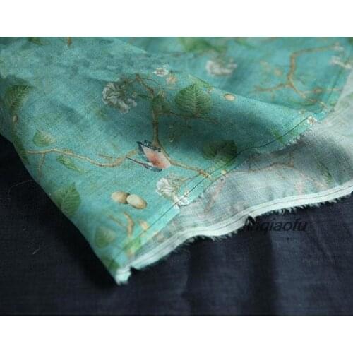 Cool nettle light green bird pattern robes dress fabric