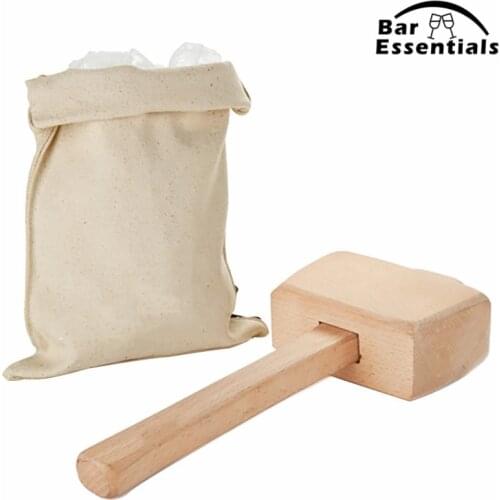 Ice Mallet and Ice Bag Wood Hammer and Lewis Bag for Crushed Ice Bartender Kit Bar Tools Kitchen Accessory