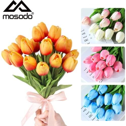 Mosodo Tulip Artificial Flowers 10pcs Real Tulip Flower Bouquet Home Fall Decor Dried Flower Fake Flower for Wedding Decoration