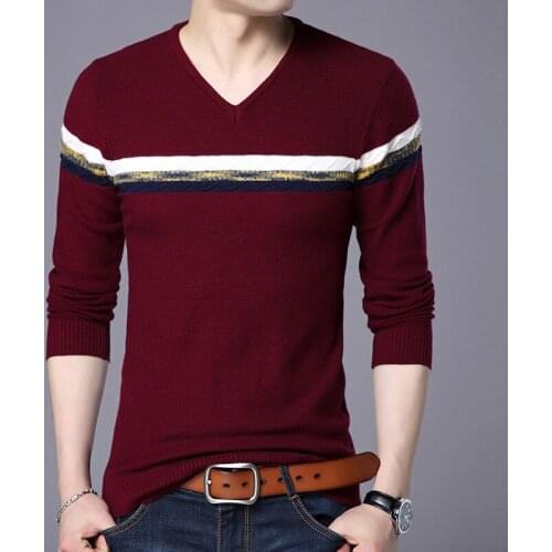 2019 New Autumn Casual Sweater Men V-Neck Slim Fit Patchwork Men Sweaters Cotton Pullovers Men V-Neck Sweaters