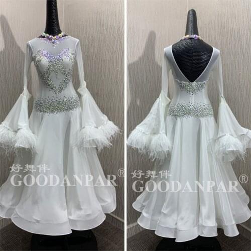 New! costumes ballroom dance dress for women competition dresses standard dress dancing clothes long sleeveostrich feather