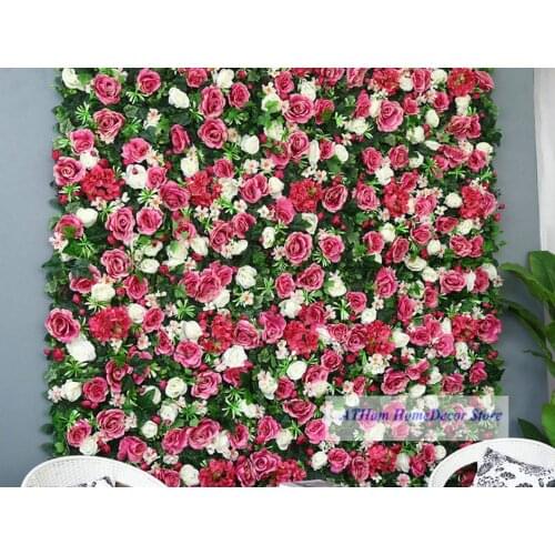 Watermelon Powder Champagne Rose Green Leaf Artificial Flower Board 3D Wall Wedding Christmas Background Party Home Decoration