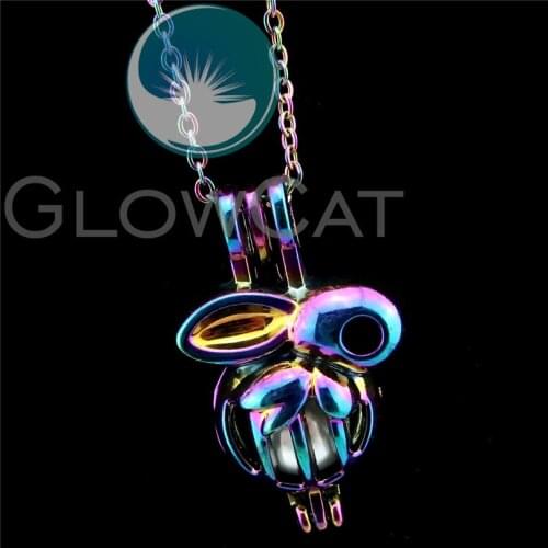 R-C587 Rainbow Animal Rabbit Beads Cage Pendant Aromatherapy Perfume Diffuser Stone Pearl Cage Locket Necklace