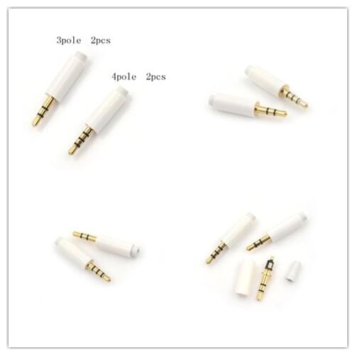 2pcs 2.5mm 3/4 Pole Stereo Headset Plug With Tail Audio Plug Jack Adaptor Connector White or Phone