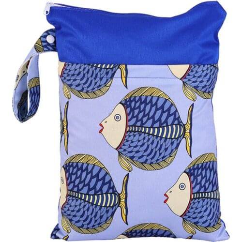 [simfamily]New Arrival Reusable Blue Star Wet Bag Printed PUL Diaper Bag Double Pocket,Cloth Handle,28x36CM Wholesale