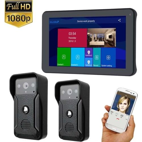 9 inch Wired Wifi Video Door Phone Doorbell Intercom Entry System with 2pcs HD 1080P Wired Camera Night Vision