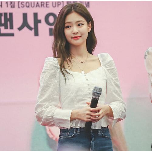 Jennie Clothes Summer ruffle button square collar polka dot blouse women Casual Cotton Shirt Summer long sleeve blusas top