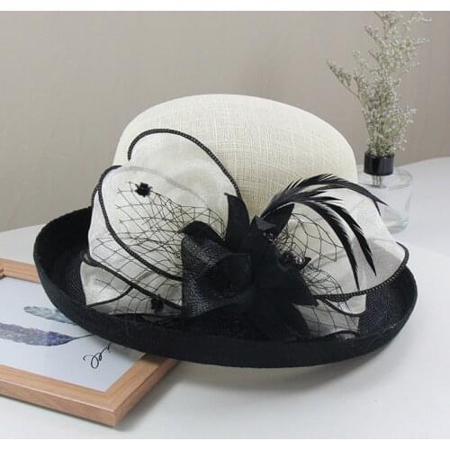 Women Chic Fascinator Hat Cocktail Party Fedora Hat Fashion Headwear Bride Wedding Hair Accessories Lady Church Sinamay Hats