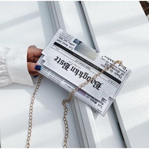 JOFEANAY Envelope Bag Women 2019 New Personality Inkjet Newspaper Clutch Bags Joker Shoulder Messenger Bag Chain Evening Bags