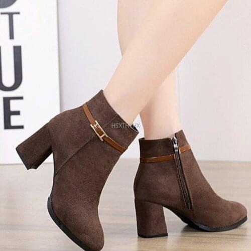 Womens Thick Heel Ankle Boots 2021 Winter New Pointed Toe Zipper Womens Boots Retro High Heel Boots Plus Velvet Ankle Boots