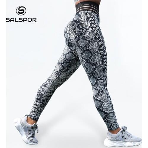 SALSPOR Women Sexy Print Leggings Push Up Workout Legging Femme Fitness Leggins Pockets Patchwork Elastic Sportswear Jegging