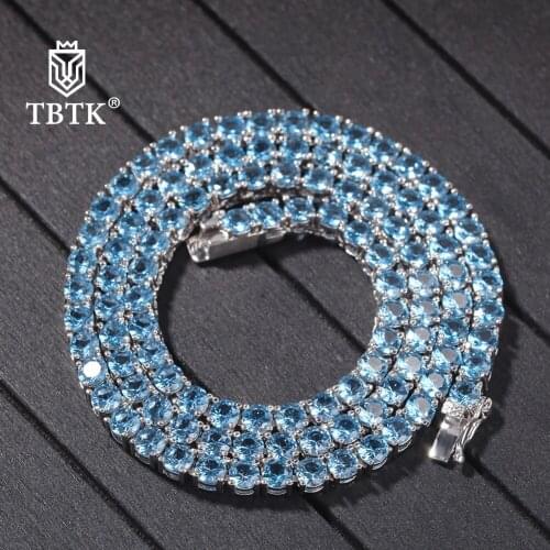 TBTK Necklace For Women New Style Copper Bule Zirconia Fashion Hiphop 4mm Necklaces Jewelry Top Quality Bling Tennis Chains