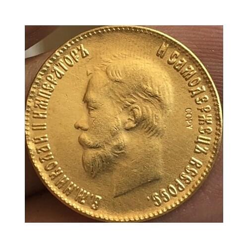 24-K Gold plated 1898-1911 russia 10 Roubles gold Coin copy