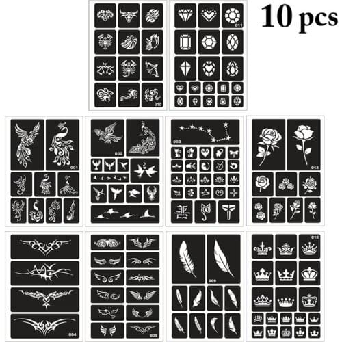 10 Sheets Eco-Friendly Tattoo Sticker Tiny Fashion Creative Temporary Tattoo Body Sticker Tattoo Stencil Hollow Tattoo Template