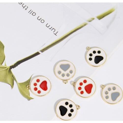 10pcs/pack Dog paw Enamal Charms Metal Pendant Golden Color Earring Keychains DIY Fashion Charms for Jewelry Making 20mm