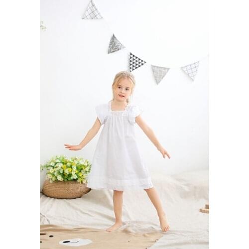 100% Cotton Pajamas for Girls Night Dresses Toddlers White Princess Nightgown Children Summer Clothes Sleepwear
