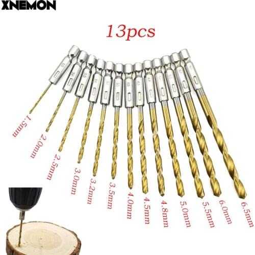 13pcs/set Titanium coated drill bits 1/4"hex shanks HSS High Speed Steel Twist Drill Bit for Coated Drill 1.5- 6.5mm Power Tools