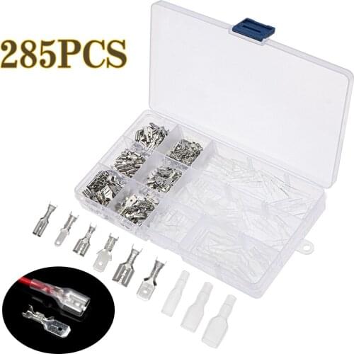 285PCS Ring Fork Insulated Male Female Electrical Wire Crimp Terminals Spade Connector Kit With Plastic Box 2.8/4.8/6.3mm