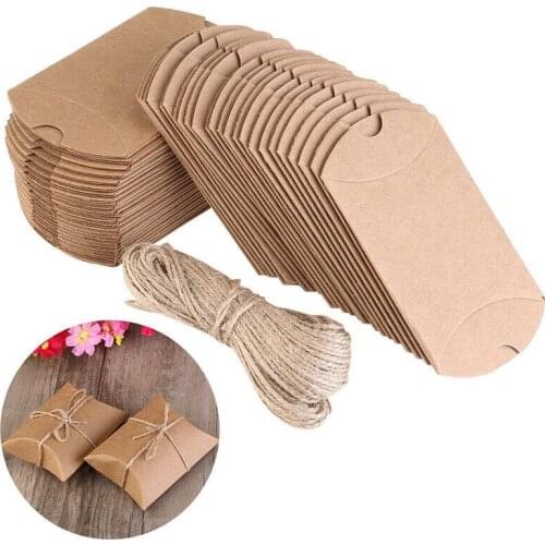 50pcs Wedding Favor Gift Box Craft Kraft Paper Packaging Boxes Pillow Shape Party Favour Cake Candy Bag Party Christmas Supplies
