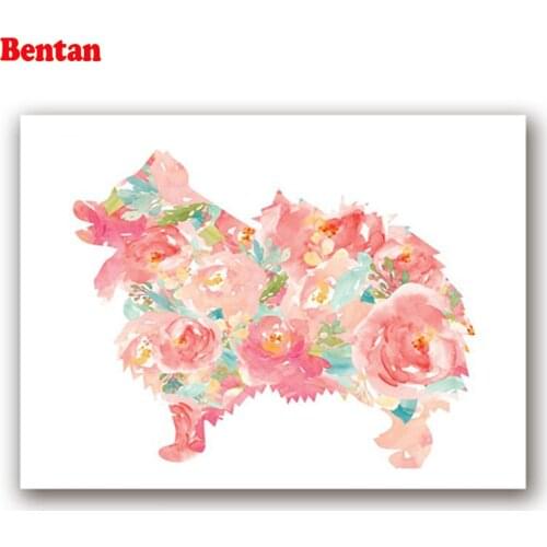 5d diy diamond mosaic pomeranian dog watercolor floral diamond embroidery full display rhinestones pictures diamond painting