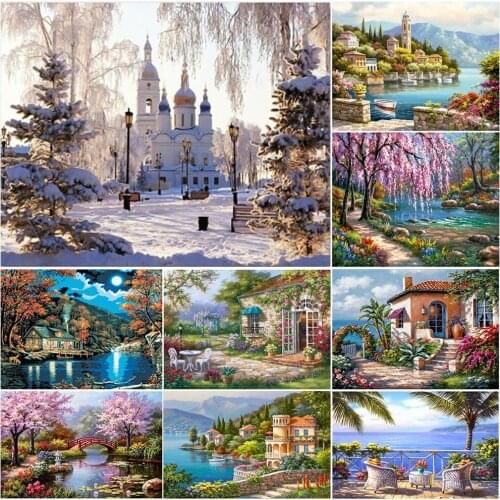 DIY 5D Diamond Painting Scenery Cross Stitch Kits Full Square Round Rhinestone Landscape Embroidery Art Painting Home Decor Gift