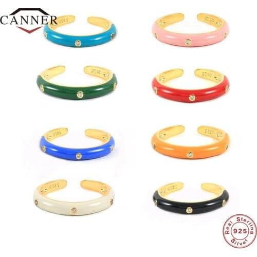 CANNER Personality Dripping Trend Enamel Adjustable Finger Rings for Women 925 Sterling Silver Open Size Coloful Ring Jewelry