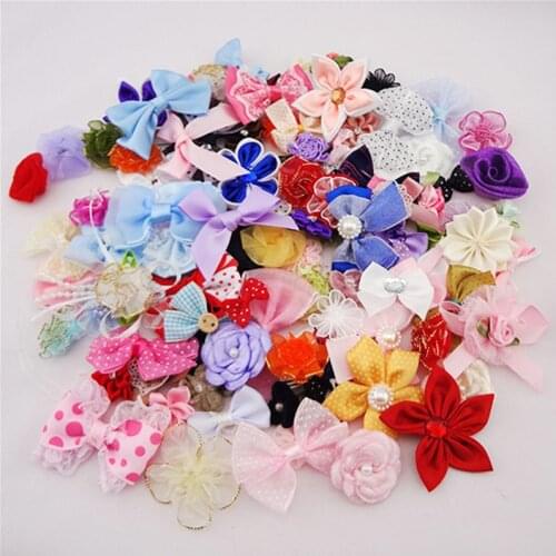 50pcs Ribbon bow flowers appliquest craft lots mix B087