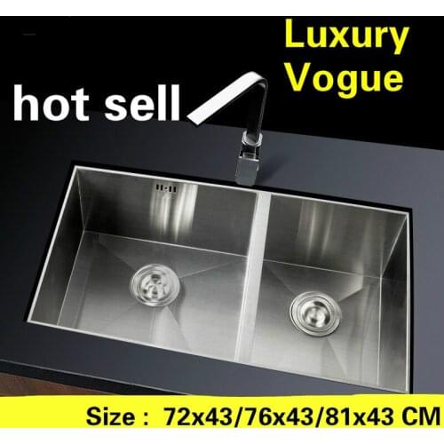 Free shipping Individuality ordinary kitchen manual sink double groove food-grade stainless steel hot sell 72x43/76x43/81x43 CM