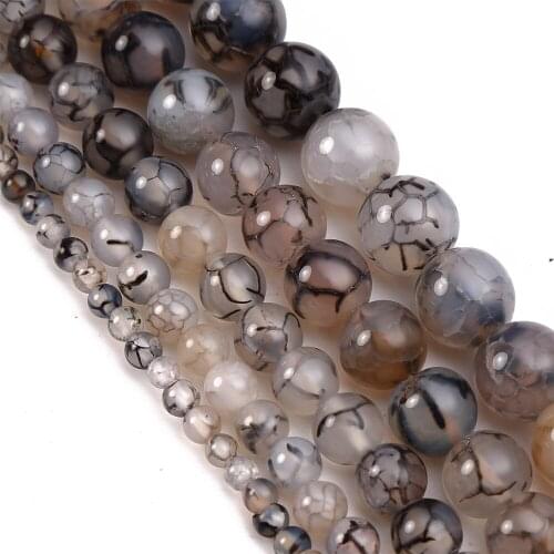 4 6 8 10 12mm Black Dragon Vein Agates Natural Stone Round Loose Beads Necklace Bracelet DIY