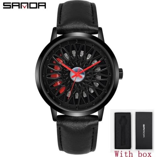 SANDA New Mens Wheel Watch Quartz Waterproof Car Outline Mens Leather Watch Sports Fashion Personality Wheel Watch Herrenuhr