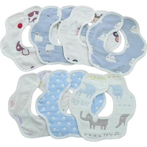 Pure Cotton Baby Bibs Infant Newborn baby Burp Cloths Babies Bibs 6 layers 10 pieces