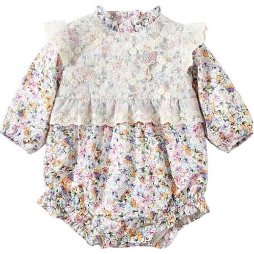 Adorable newborn baby girls floral romper long sleeve infant kids jumpsuit for girls clothing set toddler onesie lace children