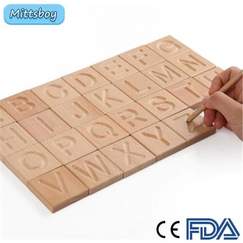 Wood Alphabet Tracing Board from Montessori 3D Bump Letters Drawing Large Print Letters for Toddler to Preschool Reversible Toy