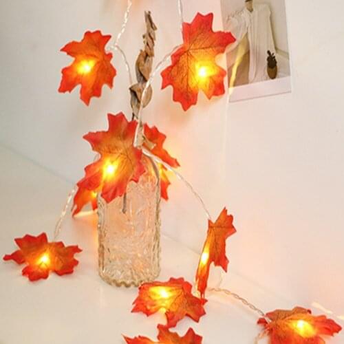 Halloween Christmas Maple Leaf Fruit Copper Wire String Light 2M 20 Led Battery Power New Fall Ins room Decoration Garland Lamp