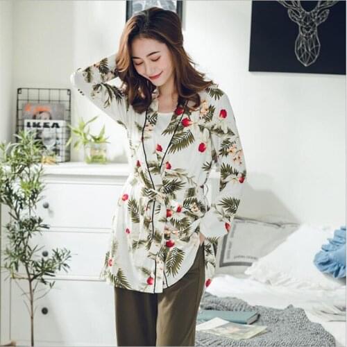 Pregnant women three-piece suit new V-neck maternity increase long-sleeved pajamas breastfeeding clothes wear home service set