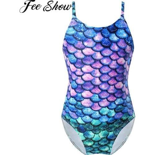 Little Girl One Piece Bathing Suit Brazilian Monokini Swimming Swimsuits Colorful Fish Scales Pattern Swimsuit Swimwear for Kids