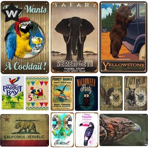 Wild Animals Metal Tin Sign Vintage Wall Stickers Metal Poster Tin Plaque Retro Style Metal Plaque Tin Plates for Man Cave Decor