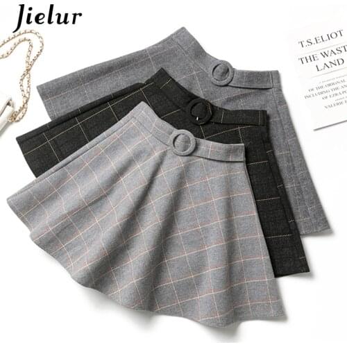 Jielur Plaid Women Skirt Winter Slim Black Saia Faldas New Chic Mini A-line Skirt High Wiast Zipper Skirts Womens Autumn S-XXL