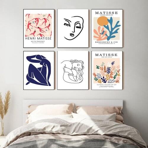 Henri Matisse Abstract Painting Minimalist Exhibition Wall Art Lover Canvas Prints Vintage Poster Beige Wall Picture for Living