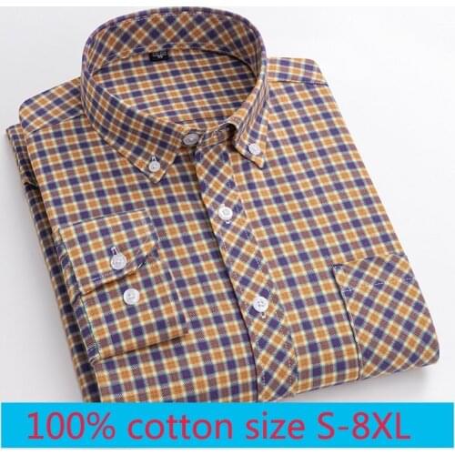 New Arrival Fashion 100% Cotton Thin Plaid Long Sleeve Casual Men Casual Shirts Summer Plus Size M-2XL 3XL 4XL 5XL 6XL 7XL 8XL