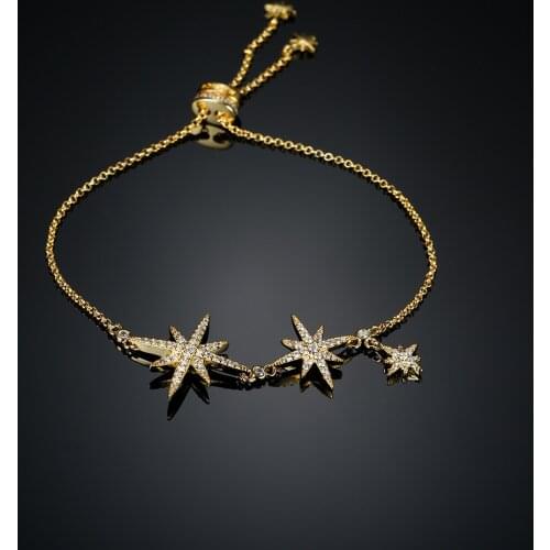 New Double Stars Bracelets For Women Elegant Golden Color Zircon David Star Charm Bracelet Birthday Party Gift Zk40