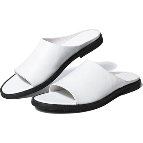 New Men Casual Sandals Business Man Outdoor Real Leather Slippers Shoes Summer Beach Slides