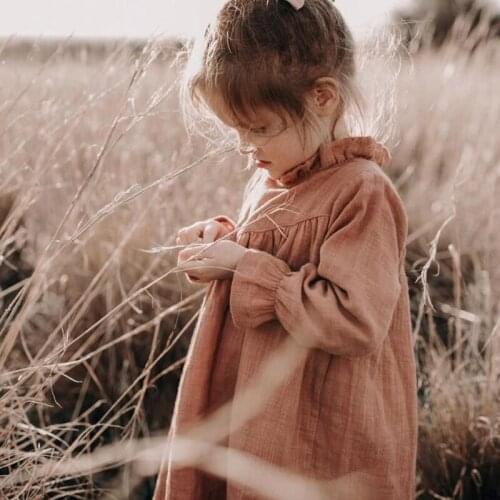 Kids Dress Brand Design Girls Cute Fashion Long Sleeve Flax Princess Dress Baby Toddler Fashion Outfits Clothes New Autumn