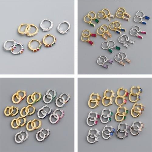 PONYKISS Trendy 925 Sterling Silver Colorful Zircon Hoop Earrings for Women Anniversary Fine Jewelry Accessory Girl Gift