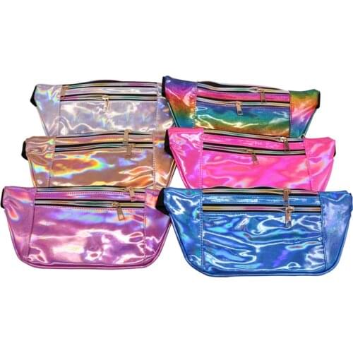 12PCS / LOT Women Fanny Pack Punk Bag Reflective Laser Shoulder Bag Womens Belt Waist Bag Women Waist Pack