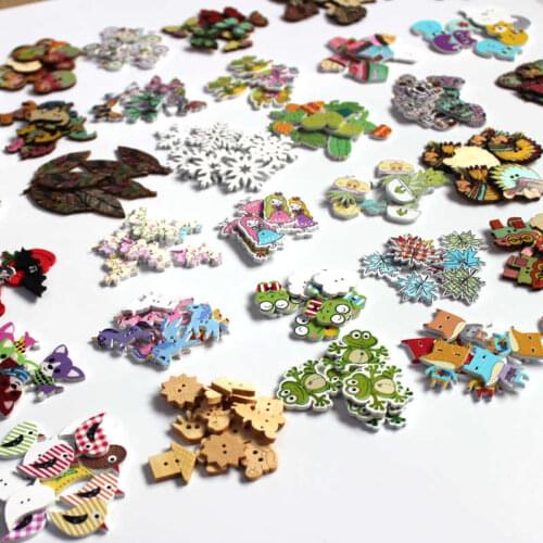 30-50pcs/lot Mix Wooden Buttons Baby Children Clothing Sewing Accessories DIY Crafts Buttons For Scrapbooking 2Hole buttons L-4