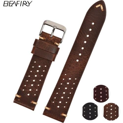 BEAFIRY Hole Design Genuine Leather Watch Strap 18mm 20mm 22mm Replacement Watch Band for Men Women Wristwatches Belt