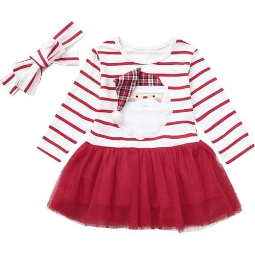 Christmas Baby Clothes Baby Girls Dress Toddler Cartoon Santa Long Sleeve Striped Tutu Princess Dress Infant Clothing 0-4 Years