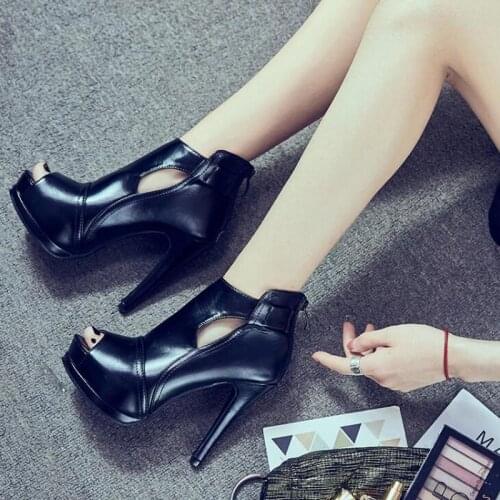 Womens Summer Shoes Sexy Platform High Heels Stiletto Sandals Patent Leather Zipper Sandals Women Peep Toe Sandals